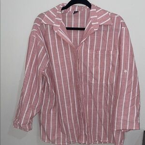 Women’s Striped Pink Button-Up Linen Shirt